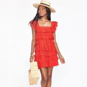 SHOW ME YOUR MUMU LUCY MINI DRESS CHERRY EYELET RED RUFFLES